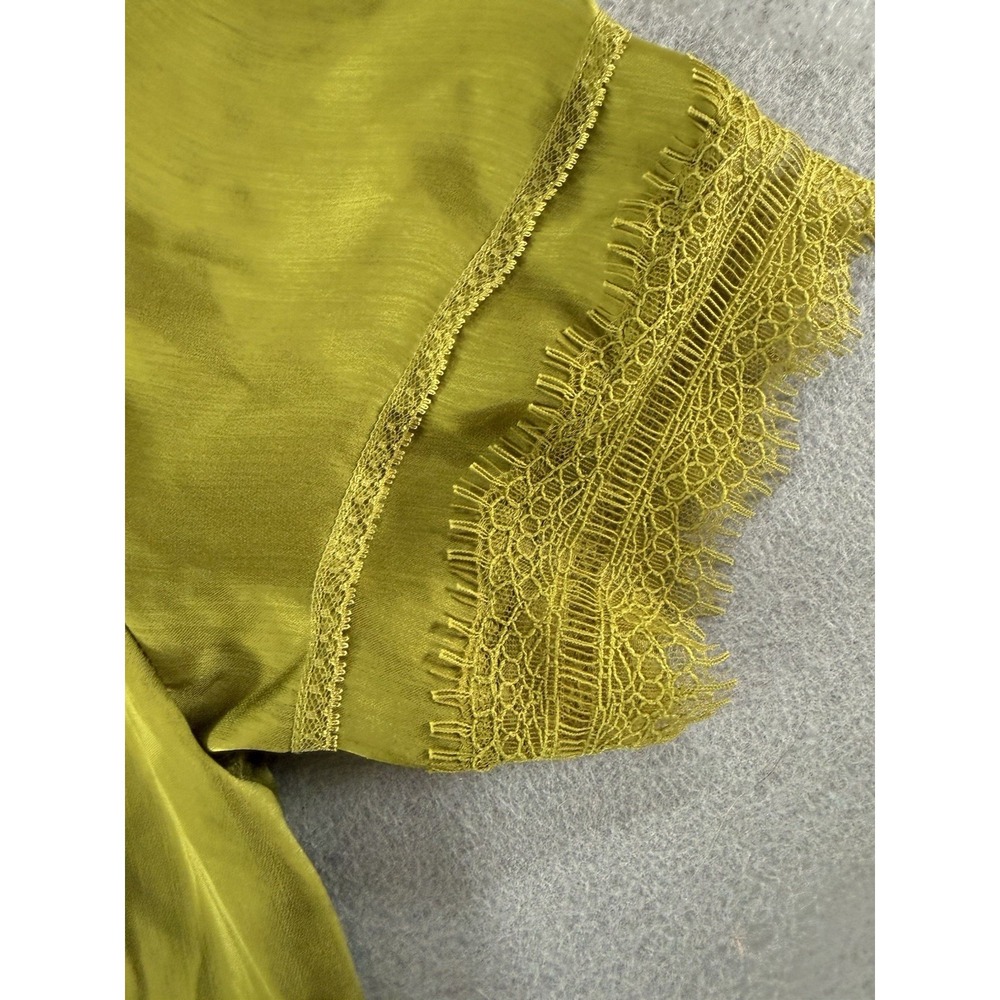 Ryegrass Satin Short Lacey Sleeve Blouse Womens S Chartreuse Green Romantic Chic - Picture 3 of 11